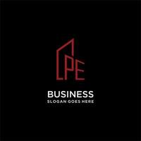 PE initial monogram with building logo design vector