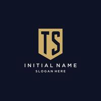TS monogram initials logo design with shield icon vector