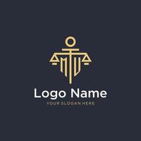 MU initial monogram logo with scale and pillar style design vector