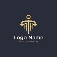 AH initial monogram logo with scale and pillar style design vector