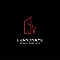 JV initial monogram with building logo design vector