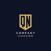 QN monogram initials logo design with shield icon vector