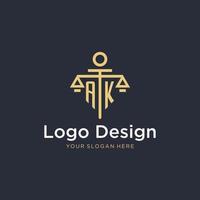 AK initial monogram logo with scale and pillar style design vector