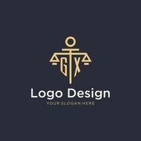 GX initial monogram logo with scale and pillar style design vector