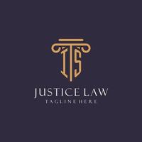 IS monogram initials design for law firm, lawyer, law office with pillar style vector