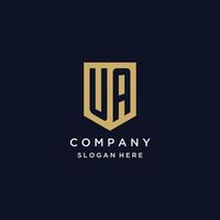 UA monogram initials logo design with shield icon vector