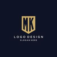 MK monogram initials logo design with shield icon vector