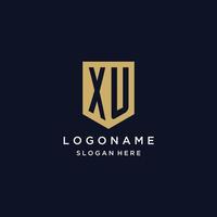 XU monogram initials logo design with shield icon vector