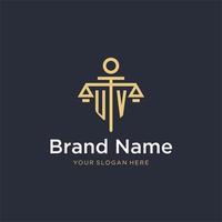 UV initial monogram logo with scale and pillar style design vector