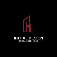 ML initial monogram with building logo design vector