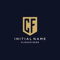 CF monogram initials logo design with shield icon vector