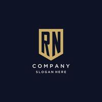 RN monogram initials logo design with shield icon vector