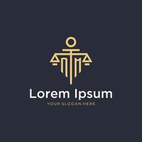 NM initial monogram logo with scale and pillar style design vector