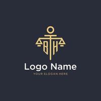 BH initial monogram logo with scale and pillar style design vector