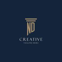 ND initial monogram logo for law office, lawyer, advocate with pillar style vector