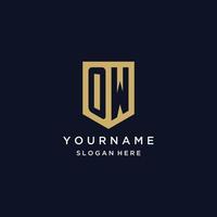 OW monogram initials logo design with shield icon vector