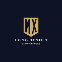 diseño de logotipo de iniciales de monograma mx con icono de escudo vector