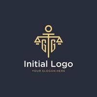 GG initial monogram logo with scale and pillar style design vector
