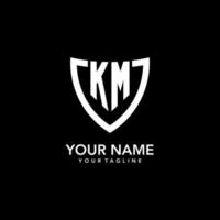 KM monogram initial logo with clean modern shield icon design vector