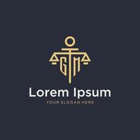 GM initial monogram logo with scale and pillar style design vector