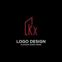 KX initial monogram with building logo design vector