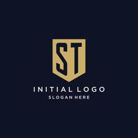ST monogram initials logo design with shield icon vector