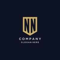 NN monogram initials logo design with shield icon vector