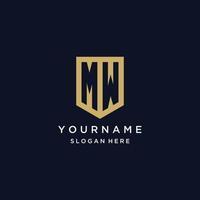 MW monogram initials logo design with shield icon vector