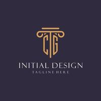 CG monogram initials design for law firm, lawyer, law office with pillar style vector