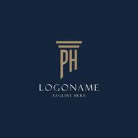 PH initial monogram logo for law office, lawyer, advocate with pillar style vector