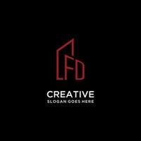 FD initial monogram with building logo design vector