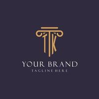 TK monogram initials design for law firm, lawyer, law office with pillar style vector