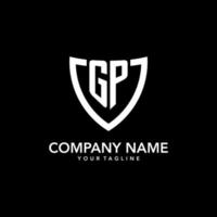 GP monogram initial logo with clean modern shield icon design vector