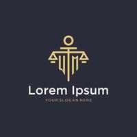 WM initial monogram logo with scale and pillar style design vector