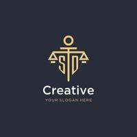 SD initial monogram logo with scale and pillar style design vector