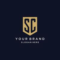 SC monogram initials logo design with shield icon vector