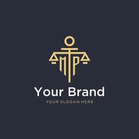 MP initial monogram logo with scale and pillar style design vector