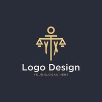 YX initial monogram logo with scale and pillar style design vector