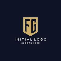 FG monogram initials logo design with shield icon vector