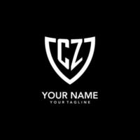 CZ monogram initial logo with clean modern shield icon design vector