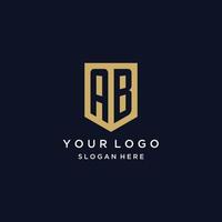 AB monogram initials logo design with shield icon vector