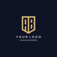 AB monogram initials logo design with shield icon vector