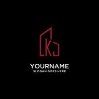 KJ initial monogram with building logo design vector