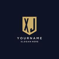 XJ monogram initials logo design with shield icon vector