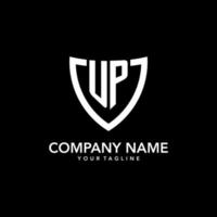 UP monogram initial logo with clean modern shield icon design vector