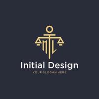 ML initial monogram logo with scale and pillar style design vector