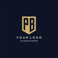 PB monogram initials logo design with shield icon vector