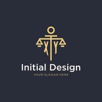 XY initial monogram logo with scale and pillar style design vector