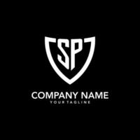 SP monogram initial logo with clean modern shield icon design vector