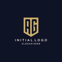 AG monogram initials logo design with shield icon vector